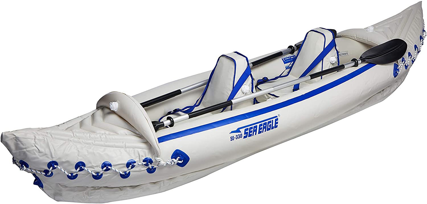 Sea Eagle, Sea Eagle 330 Inflatable Portable Sport Kayak Canoe 2 Person Pro Package With Paddles White Blue New