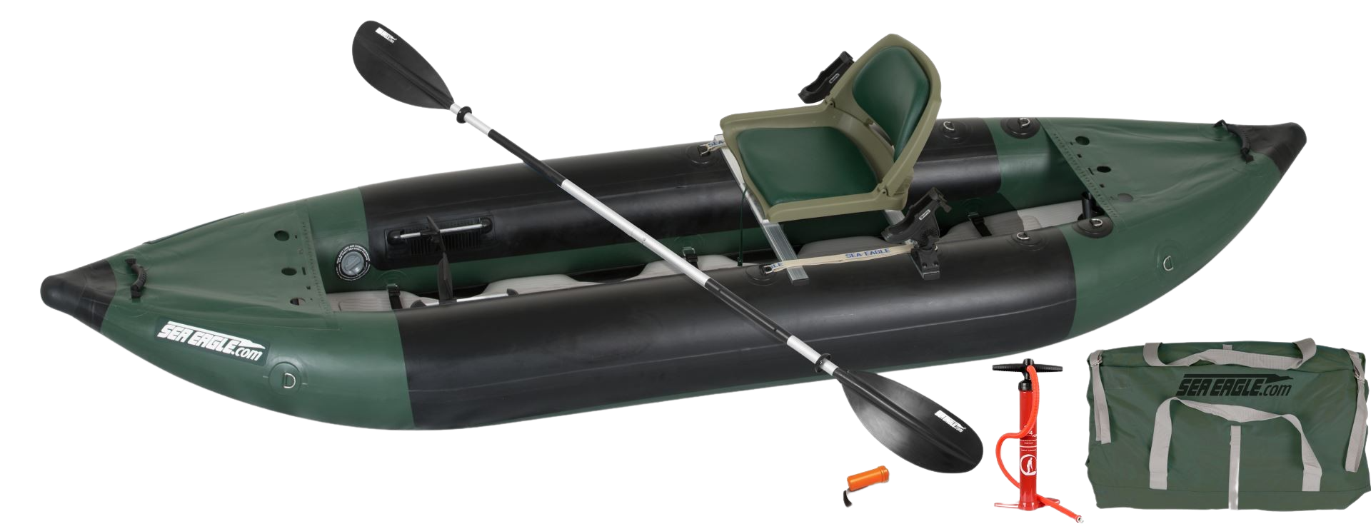 Sea Eagle, Sea Eagle 350FX Explorer Inflatable Kayak Swivel Seat Fishing Rig Package Green Black New