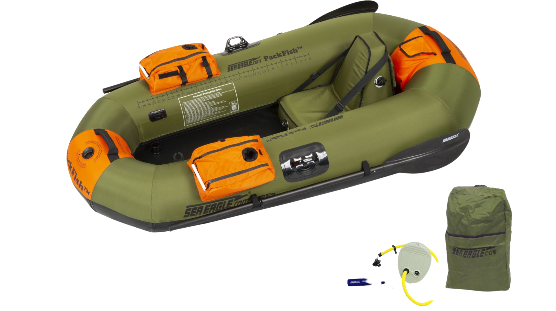 Sea Eagle, Sea Eagle PackFish 7 Inflatable Boat Pro Fishing Package Green Orange New