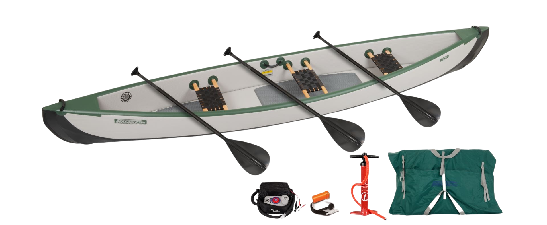 Sea Eagle, Sea Eagle TC16K_EP3W Inflatable Travel Canoe Wood/Web Seats Electric Pump for 3 Package New