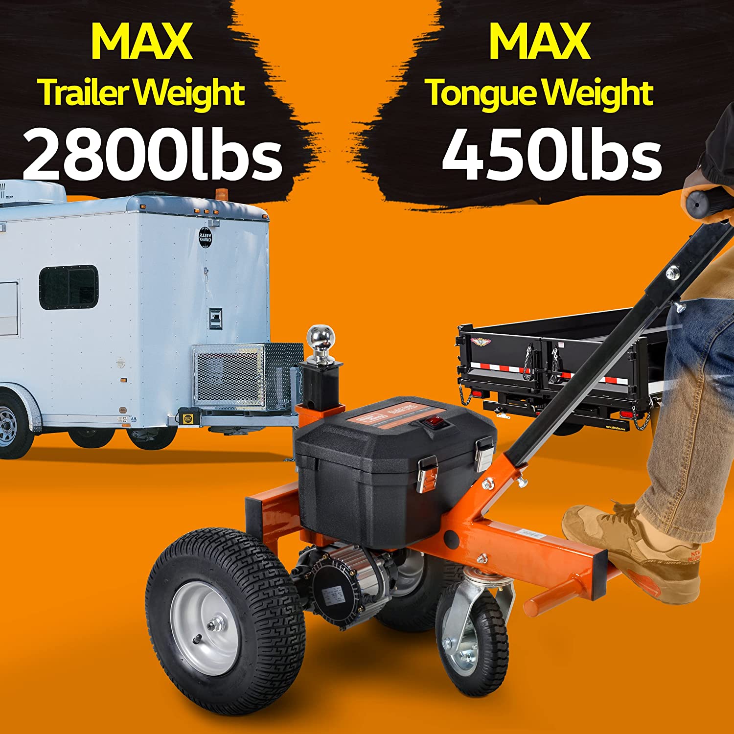 Super Handy, Super Handy GUO041 Electric Trailer Dolly 800W 12V 7Ah 2" Ball Mount 2800 lbs Max Trailer Weight Capacity New