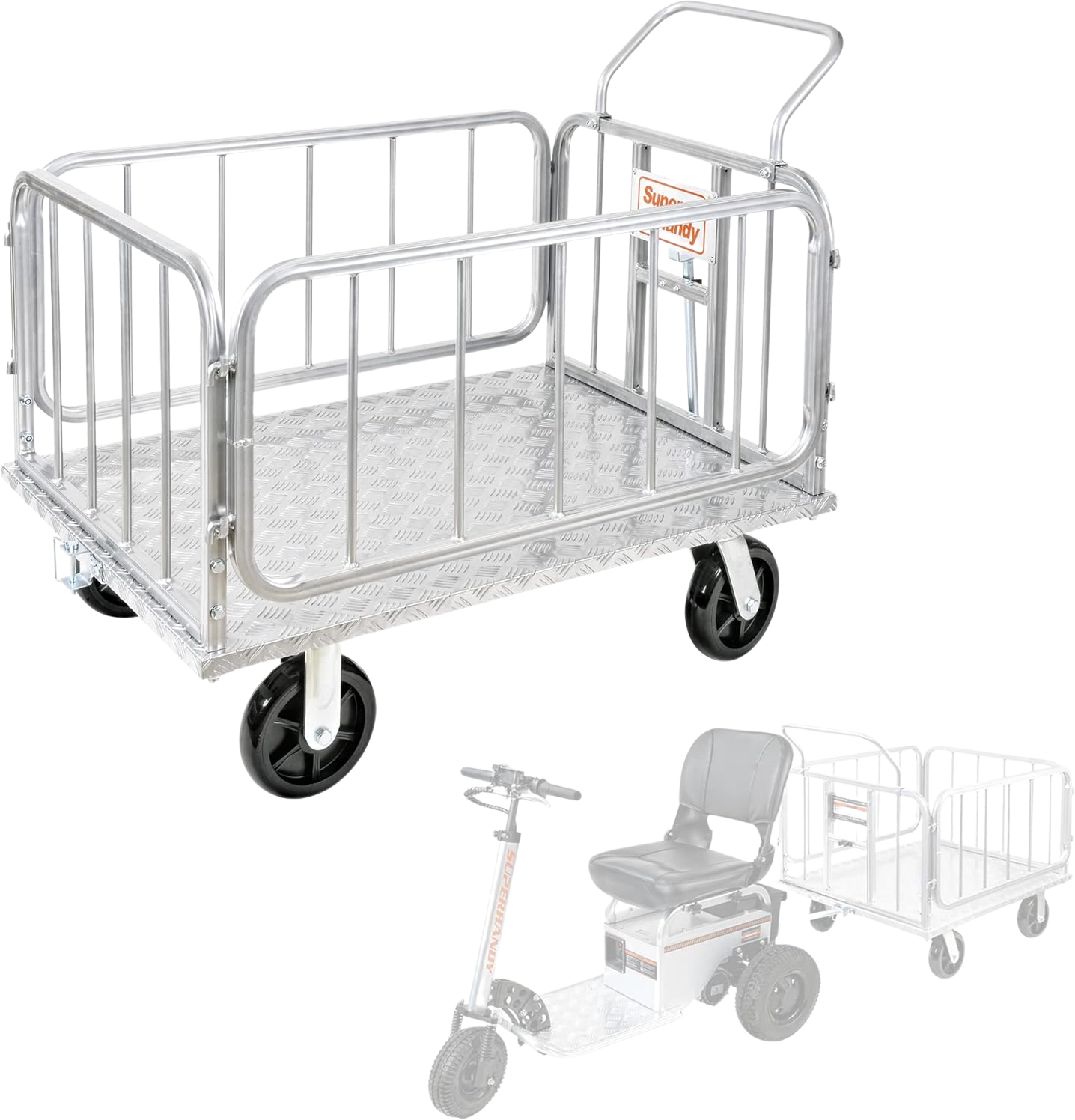 Super Handy, Super Handy GUO099 Cargo Trailer Utility Cart 1200 lbs Capacity with Hitch 8" Casters Compatible with Electric Tugger New