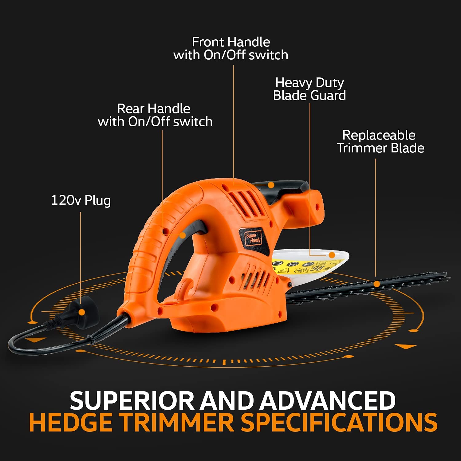 Super Handy, Super Handy GUT077 120V Corded 20" Dual-Action Blades Electric Hedge Trimmer New