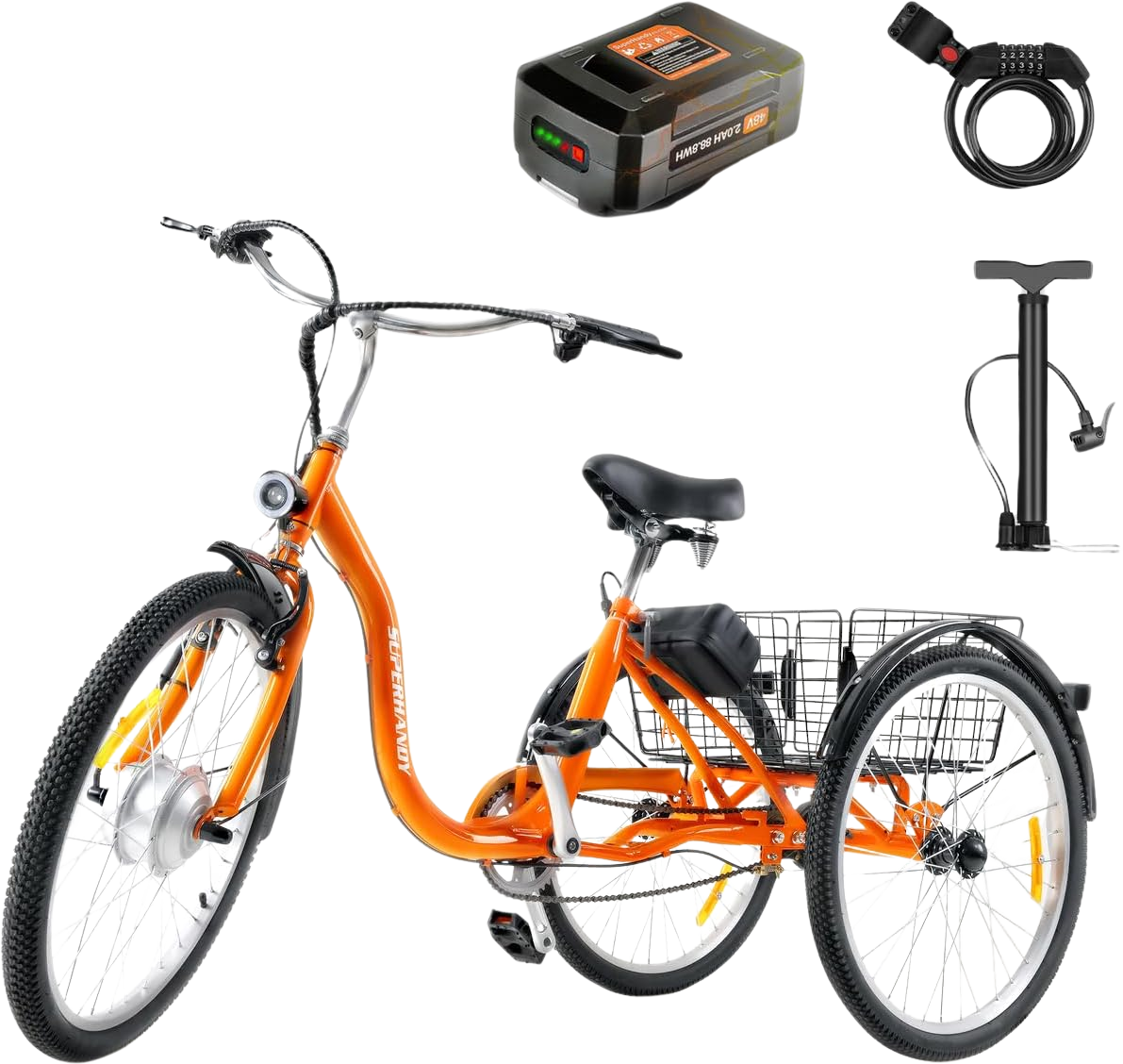 Super Handy, Super Handy GUT162 EcoRide Electric Tricycle Bike 24" Wheel 250W 12.5 Mile Range 9.3 MPH New